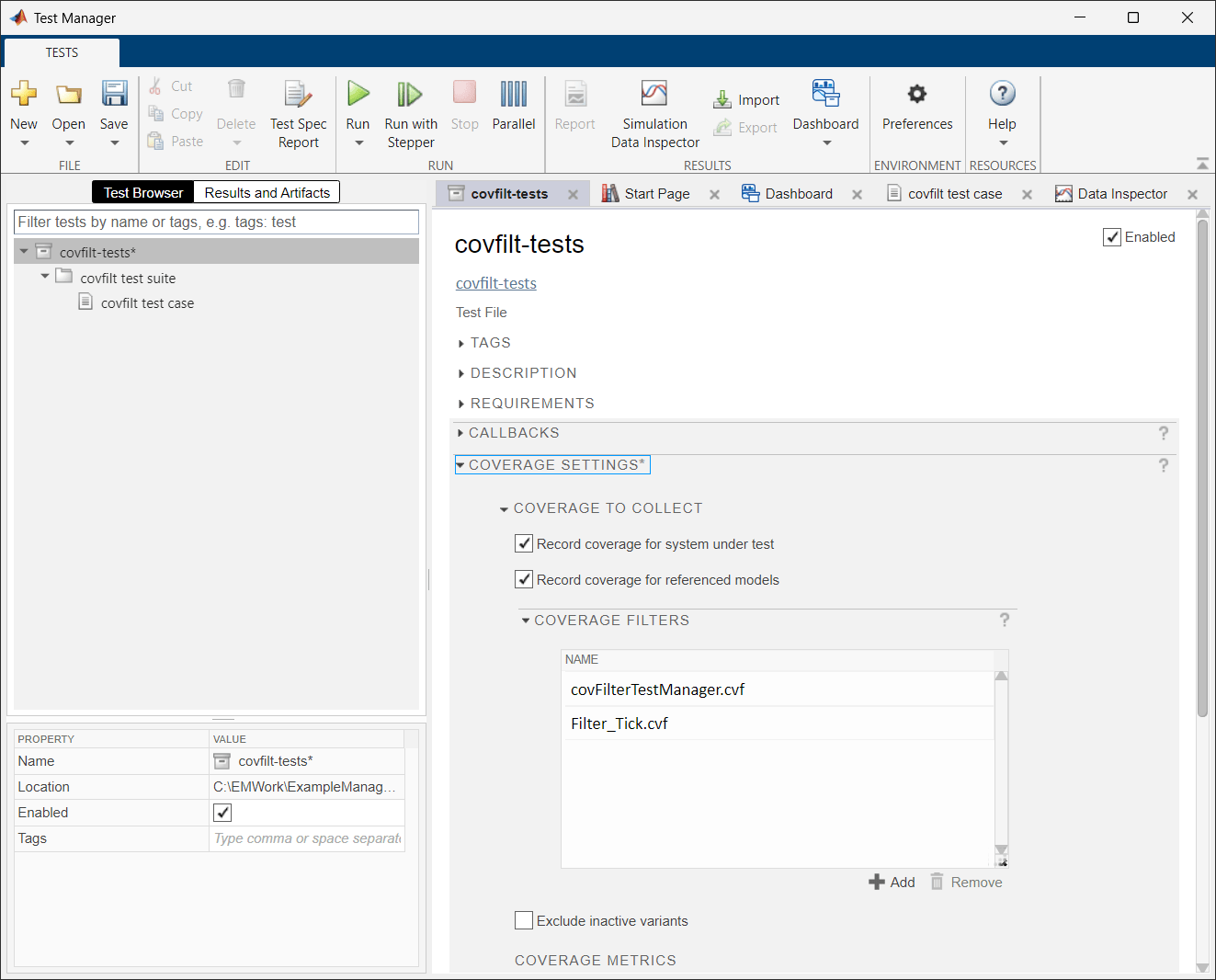 Filter Model Coverage Outcomes Using Simulink Test Manager