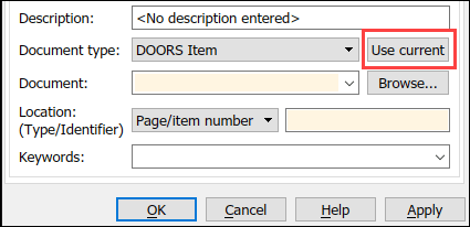 The Outgoing Links dialog box highlighting the Use current button
