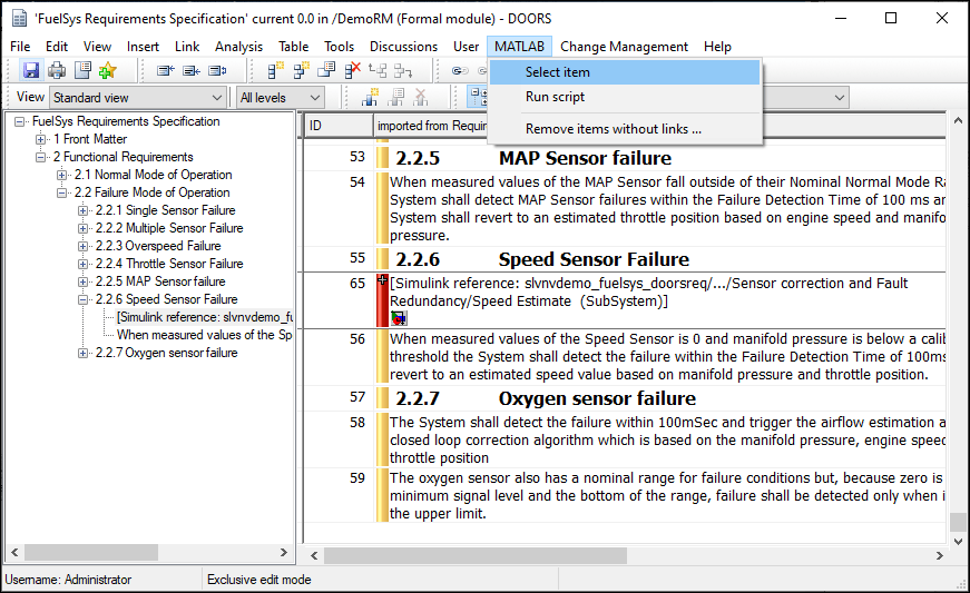 The DOORS module displays the new object