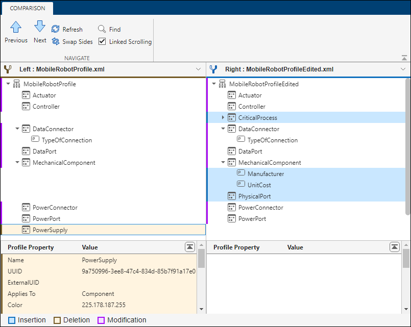 Compare Profile Differences Using System Composer Comparison Tool