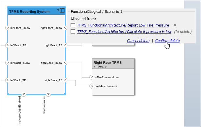 A model-to-model allocation on the target model is marked for deletion.