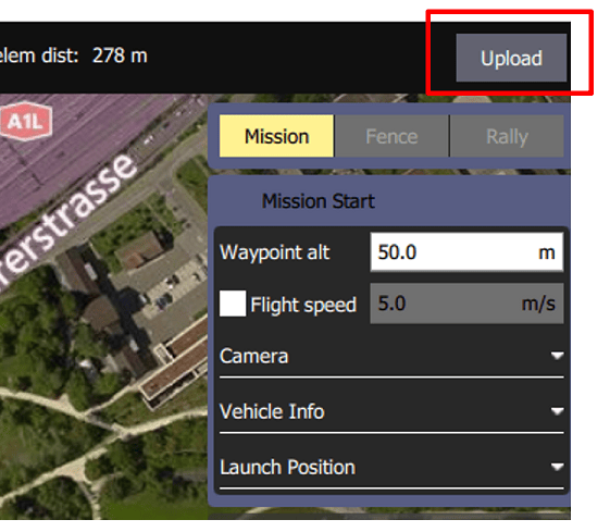 Mission upload button of QGroundControl.