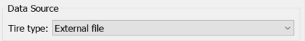 Data source block property with external file selected for tire type parameter.