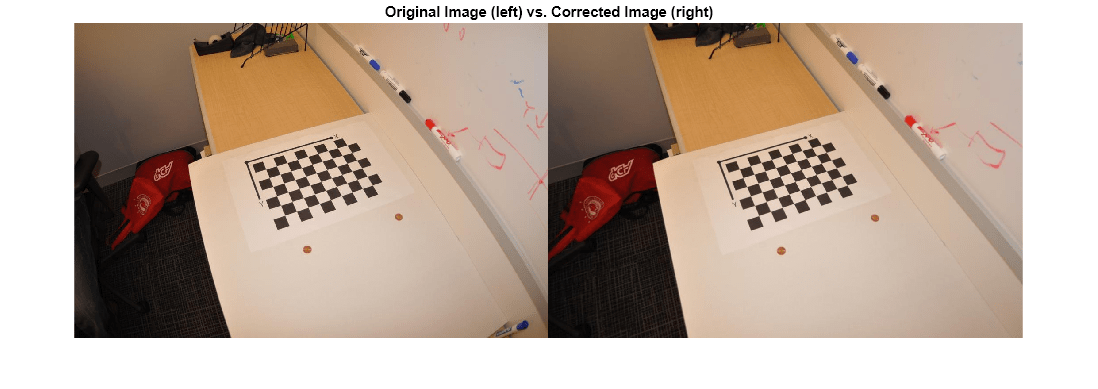 Figure contains an axes object. The axes object with title Original Image (left) vs. Corrected Image (right) contains an object of type image.