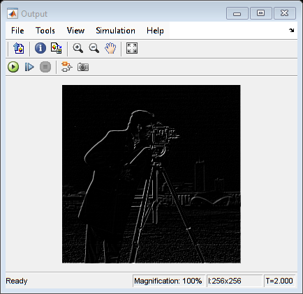 Figure Output contains an axes object and other objects of type uiflowcontainer, uimenu, uitoolbar. The hidden axes object contains an object of type image.