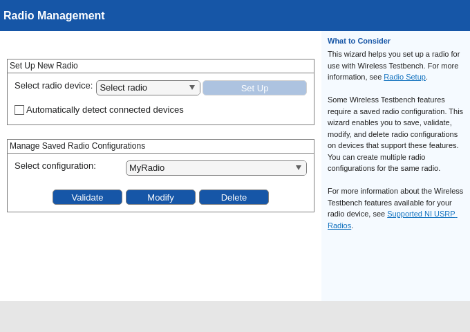 Figure Radio Setup contains an object of type uigridlayout.