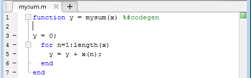 Screenshot of mysum function with code analyzer indicating there are no issues.
