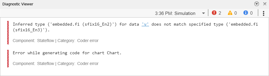 Diagnostic Viewer displaying errors after simulating the model.