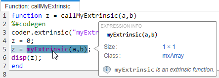 Entry-point function in the code pane highlighting extrinsic functions