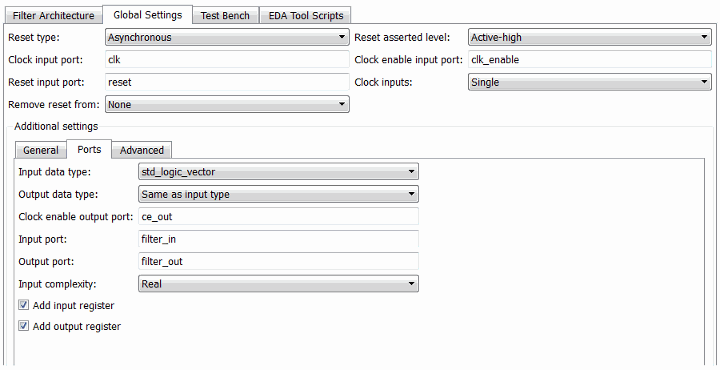 Global Settings tab of the Generate HDL tool