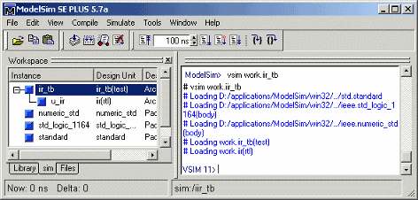 Mentor Graphics ModelSim window