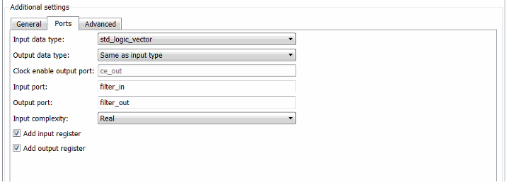 Ports tab of the Generate HDL tool