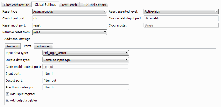 Global Settings tab of the Generate HDL tool