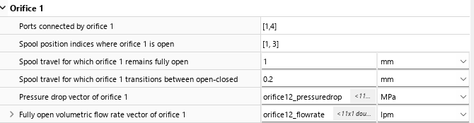 Block parameter dialog box showing parameters and settings for Orifice 1.