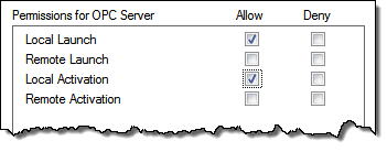 OPC server permissions allowing local launch and activiation