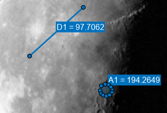 Image overlaid with one distance measurement and one area measurement