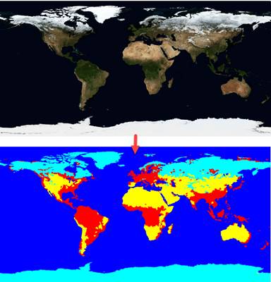 Example of a large-scale image segmentation using superpixels and k-means clustering.