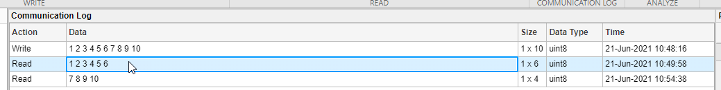 UDP Explorer Communication Log pane with row selected.