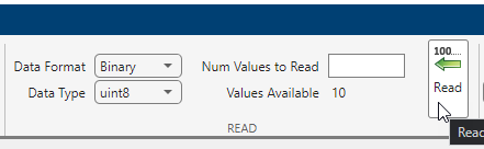 UDP Explorer app Read section for binary data.