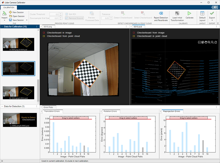 Lidar Camera Calibrator App Session