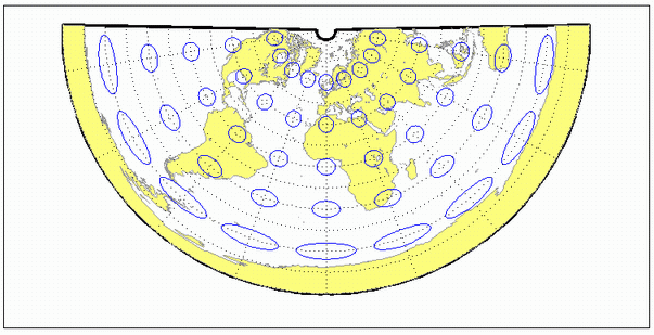 World map using standard equidistant conic projection