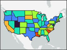 Blue polygons representing land areas displayed on a world map