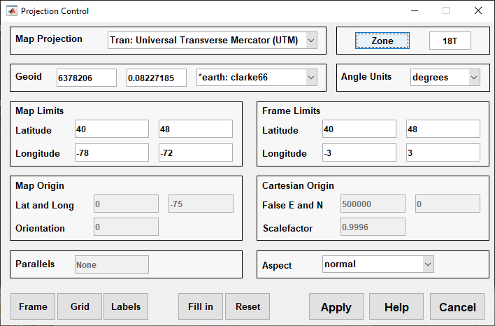 Projection Control dialog box