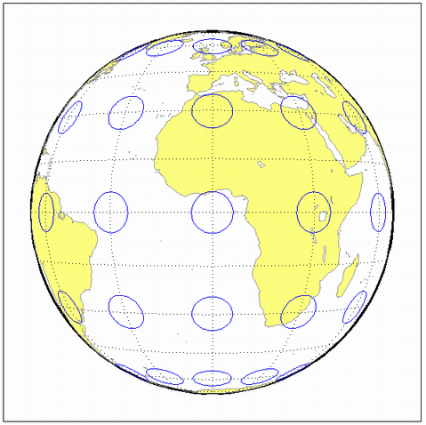 World map using vertical perspective azimuthal projection
