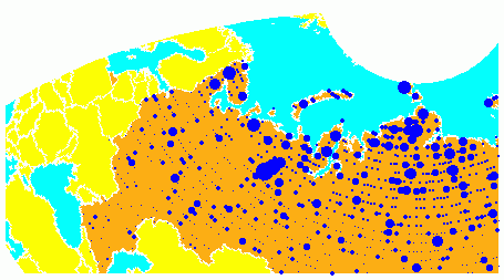 The same map of Russia, this time with area-weighted bins