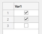 Table UI component with one column. Each cell contains a check box. The check boxes in the first two rows are checked, and the check box in the third row is unchecked.