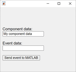 HTML UI component with two edit fields and a button. The Component data field contains the text "My component data".