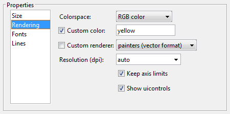 Rendering Properties panel with the Custom color field set to yellow