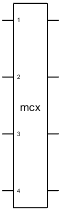 Symbol of multi-controlled X gate with three control qubits, one target qubit, and no ancilla qubit