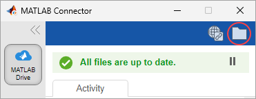 MATLAB Drive Connector with the MATLAB Drive folder button circled in red