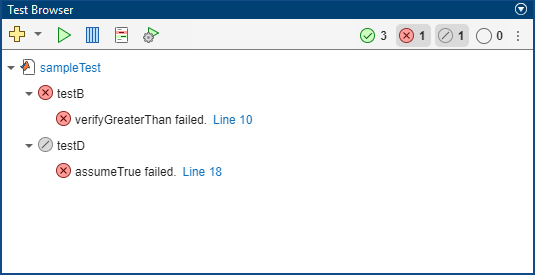 Filtered test suite including one failed test and one incomplete test