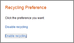 Published document with two lines of hyperlinked text: Disable recycling and Enable recycling