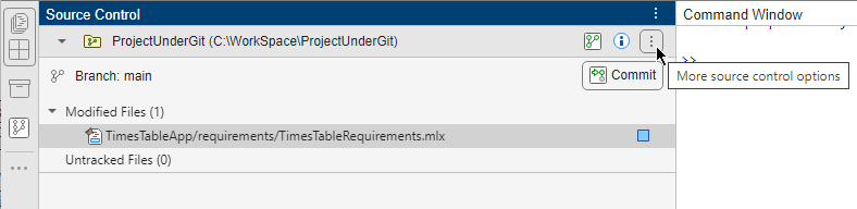 Options under the More source control options button in the upper right corner of the repository