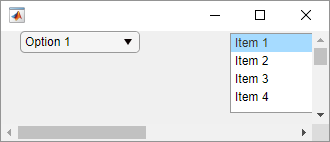 Scrollable UI figure window. The window is scrolled to the top left, and the drop-down and list box components are visible.