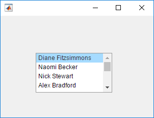List box in a UI figure window. The list box displays the first four names and is vertically scrollable.