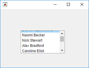 List box in a UI figure window. The list box is scrolled so that the name "Caroline Eliot" is displayed at the bottom of the visible items.