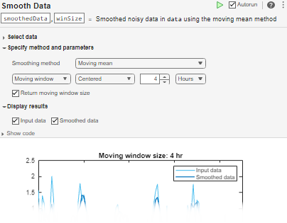 Smooth Data task in the Live Editor