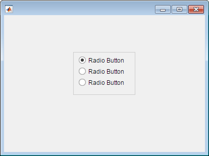 Button group with three radio buttons in a UI figure window. The top radio button in the group is selected. Each radio button has the text "Radio Button" to its right.