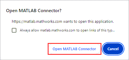 Permission to open MATLAB Connector using MATLAB Online