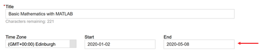 Image showing the course start and end date entry fields