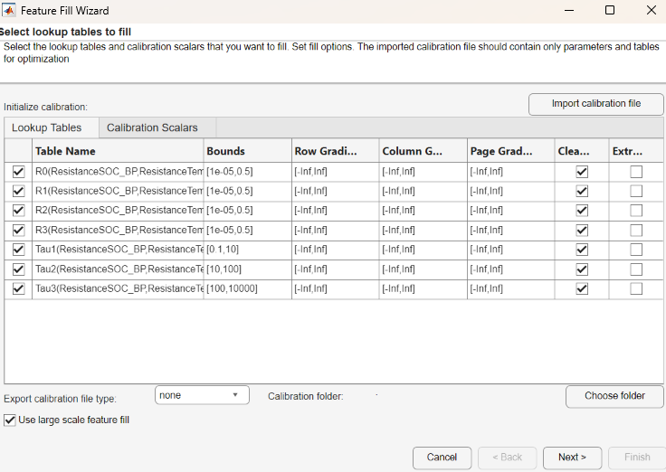 Image showing lookup table with use large scape feature fill selected