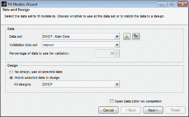 Fit models wizard, design and data pane