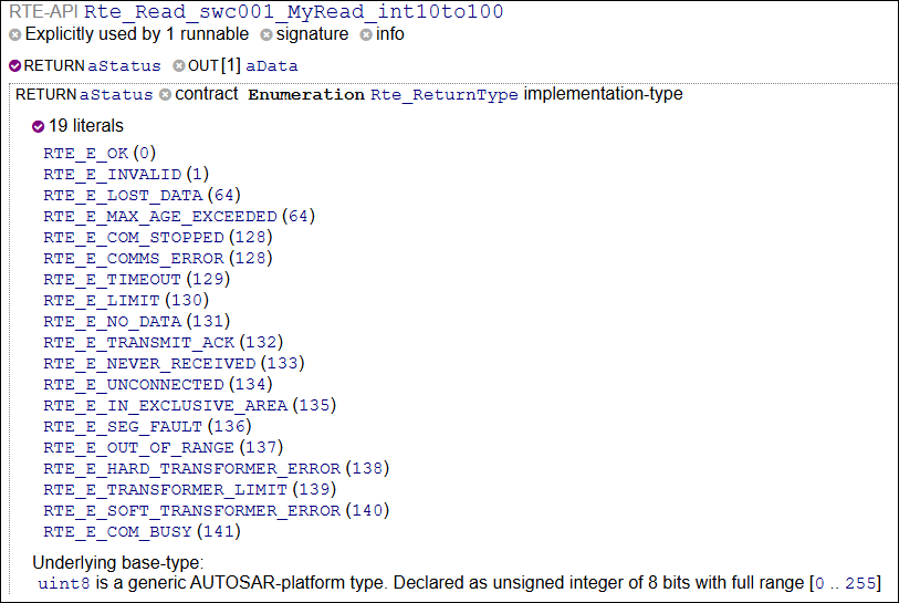 Extract of generated HTML showing the data Rte_ReturnType and constraints on the data type