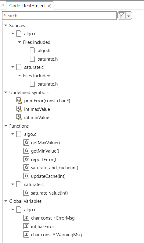List of all functions and global variables.