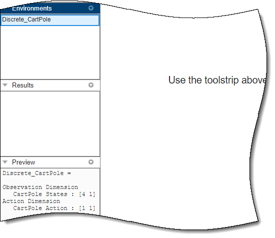 The Preview pane shows the dimensions of the state and action spaces being [4 1] and [1 1], respectively