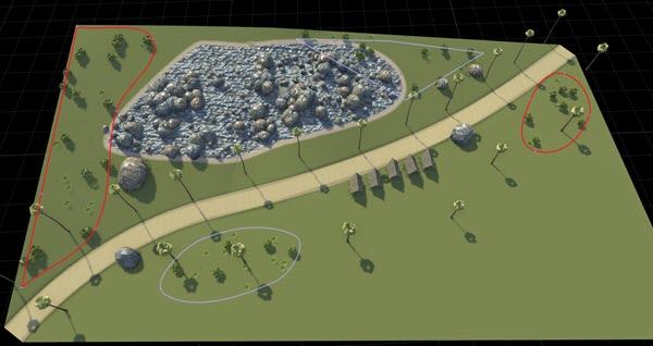 Two polygons in scene are selected and outlined in red